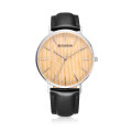 New design masculino custom made wooden dials leather strap casual watch for men